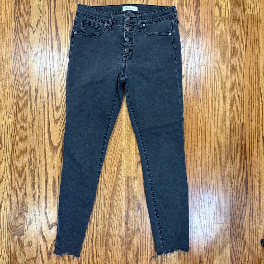 Madewell 9" High-Rise Skinny Raw Hem Black Wash Denim Jeans - Picture 5 of 14